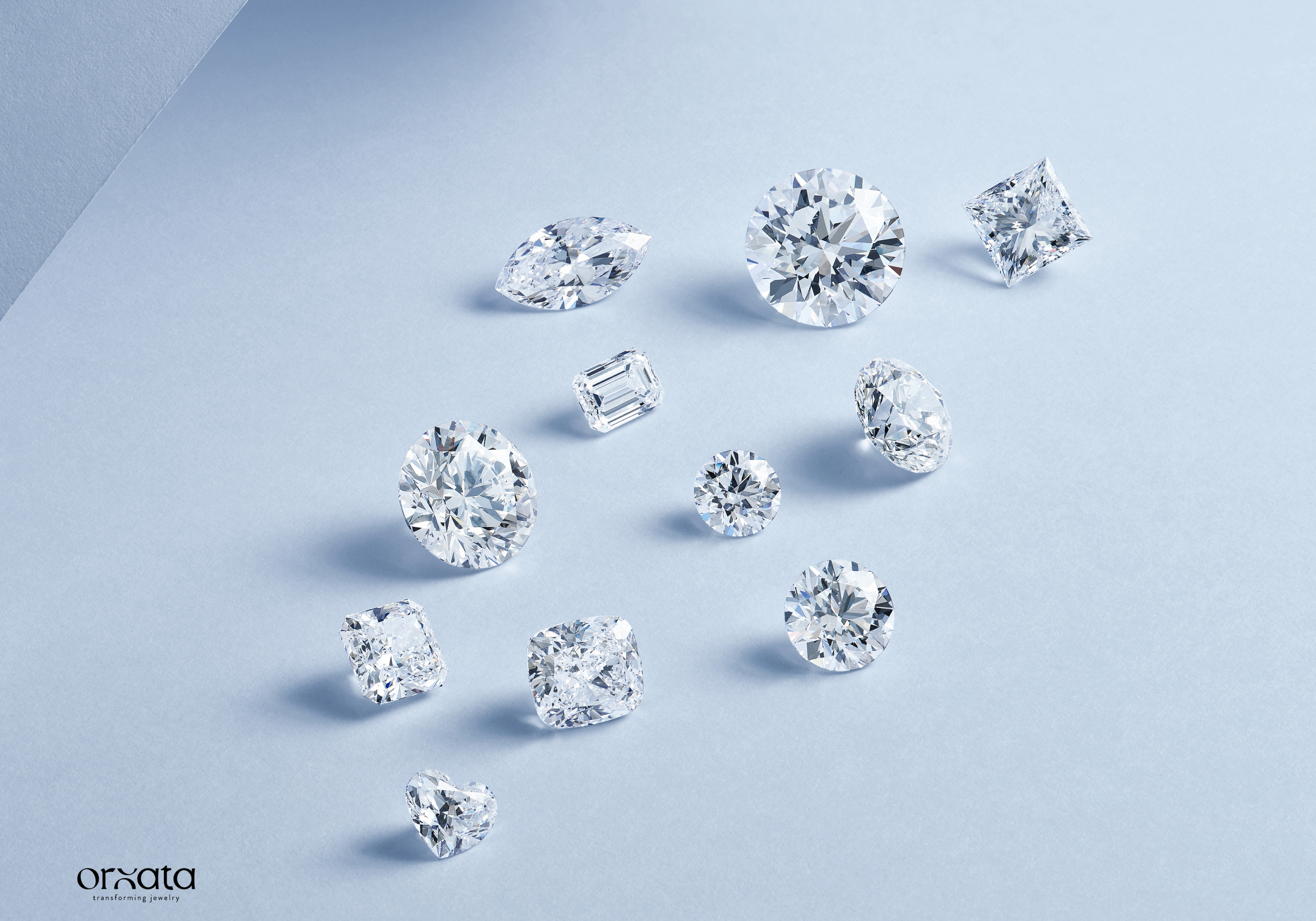 Gemstones on the light blue background