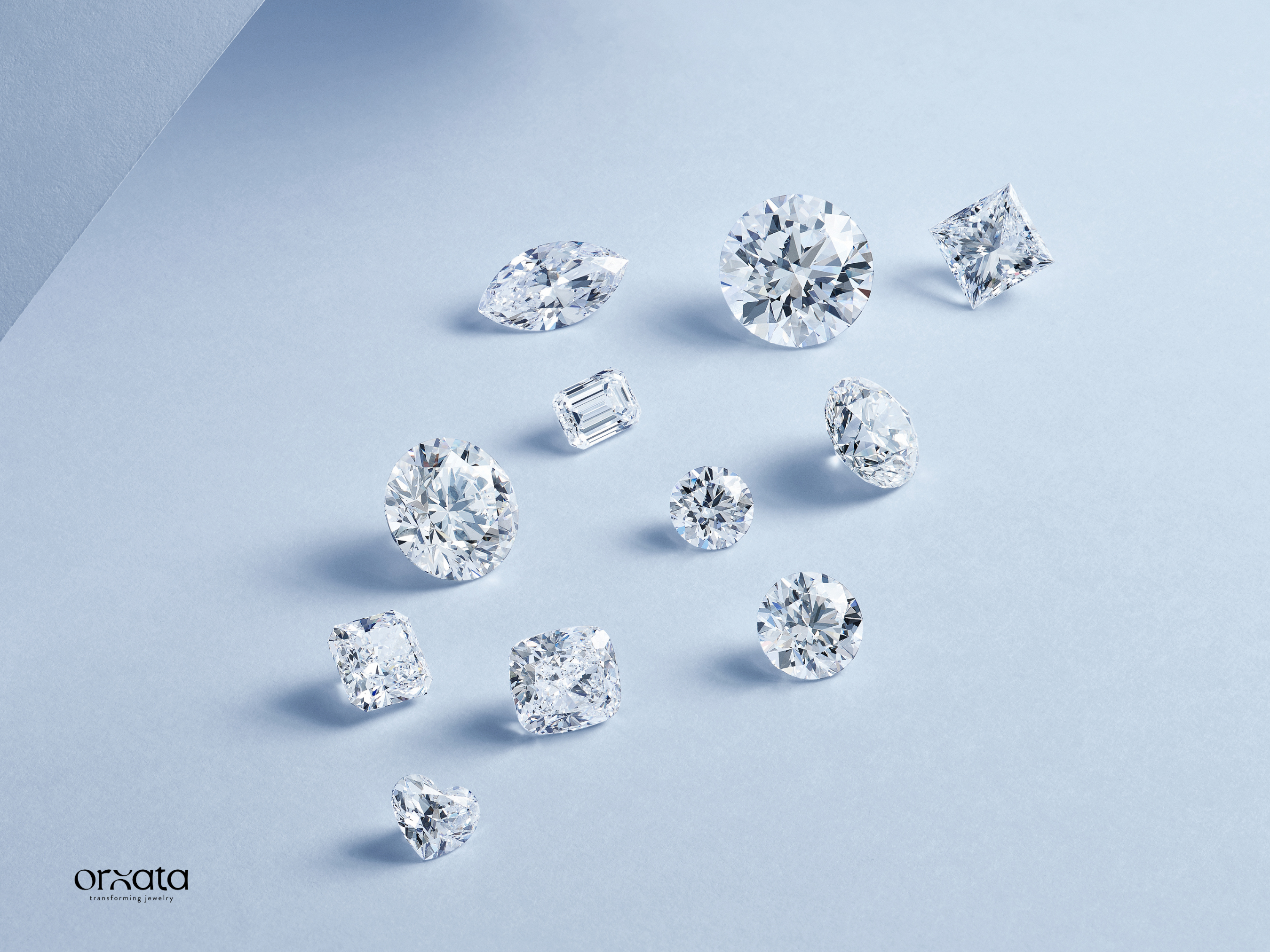 Gemstones on the light blue background