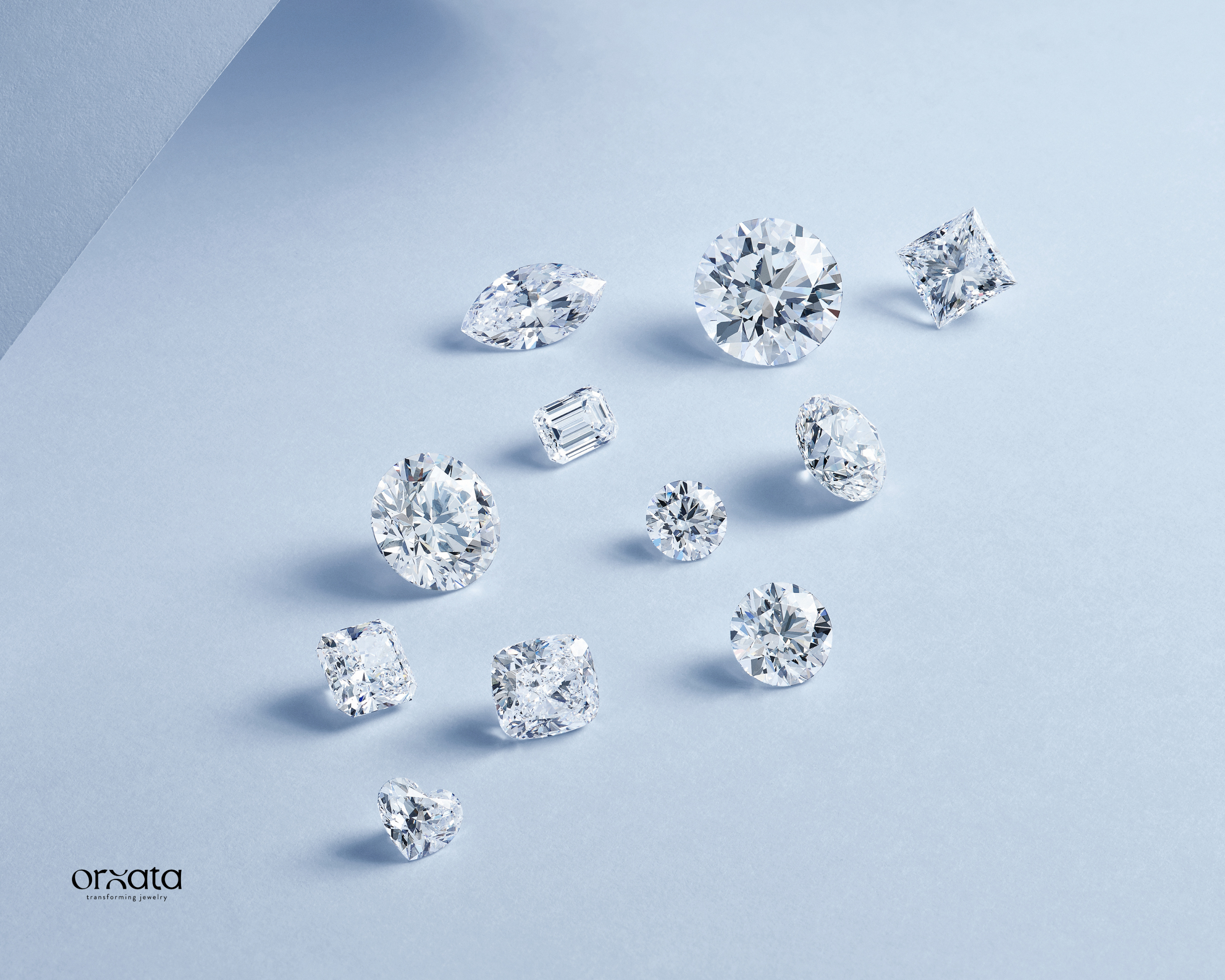 Gemstones on the light blue background