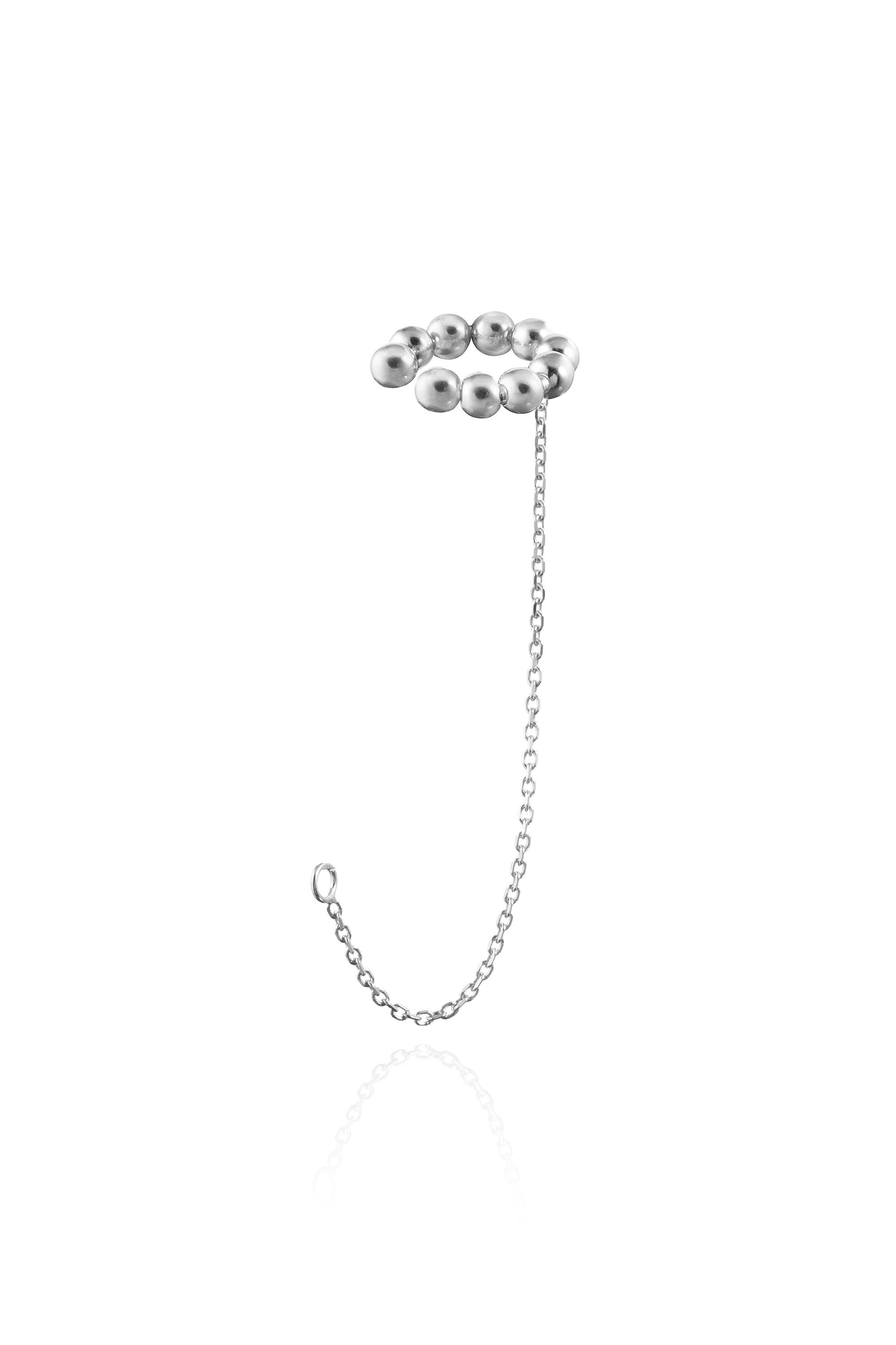BOLA EAR CUFF WITH CHAIN IN STERLING SILVER