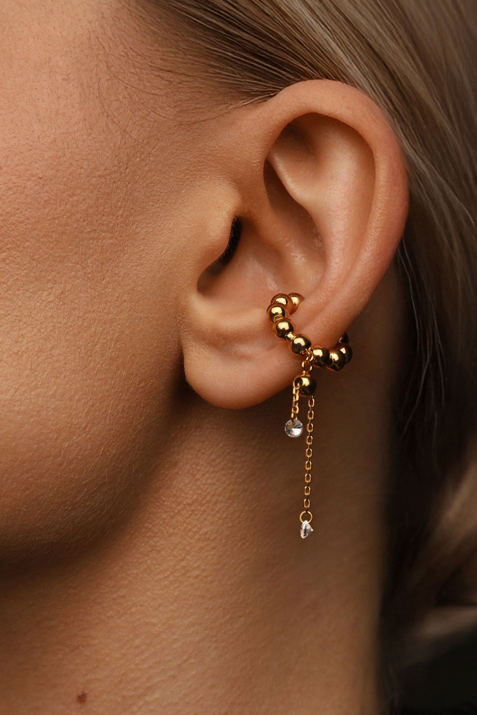 BOLA 2-IN-1 EAR CUFF WITH GEMS IN STERLING SILVER