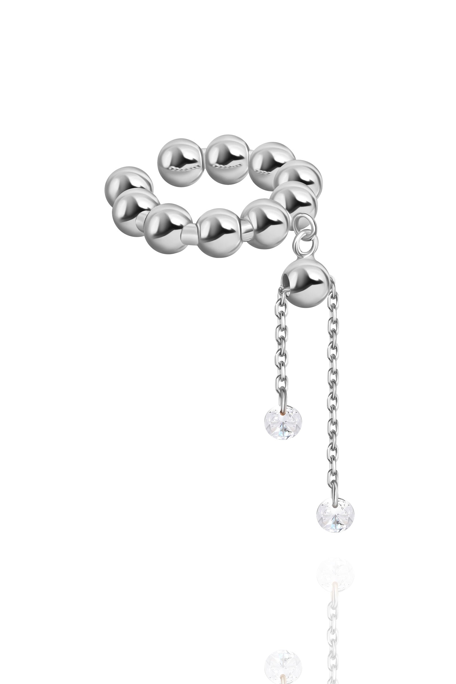 BOLA 2-IN-1 EAR CUFF WITH GEMS IN STERLING SILVER
