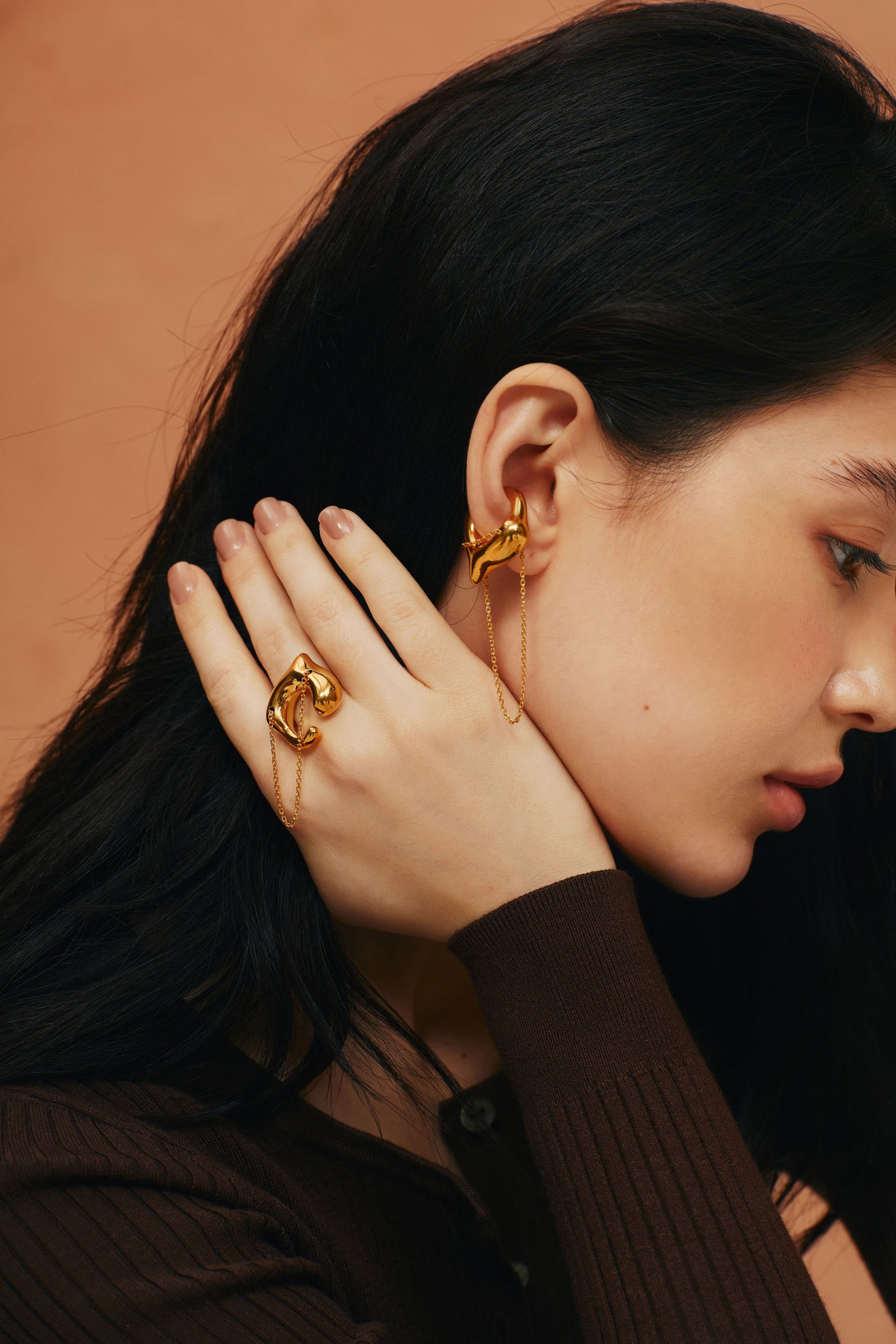 CARIÑO 3-IN-1 CUFF-RING IN 14K GOLD