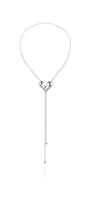 Silver necklace with a heart-shaped pendant on a white background