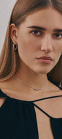 Girl in minimalist silver choker and hoop earrings