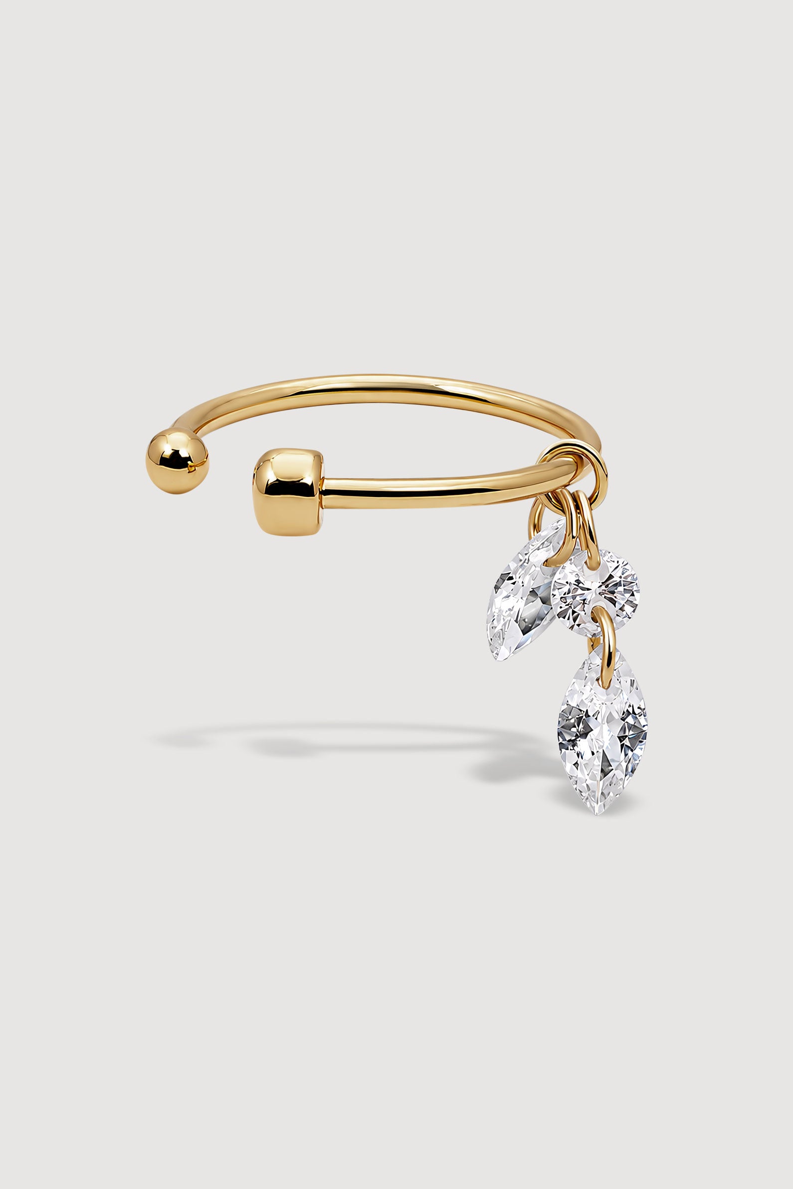 Gold ear cuff with marquise cubic-zirconia pendant