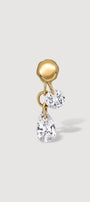 Reversible gold earring with two clear gemstones 