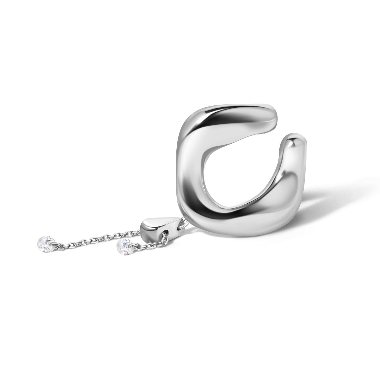 White gold transforming ear cuff with diamonds on the white background