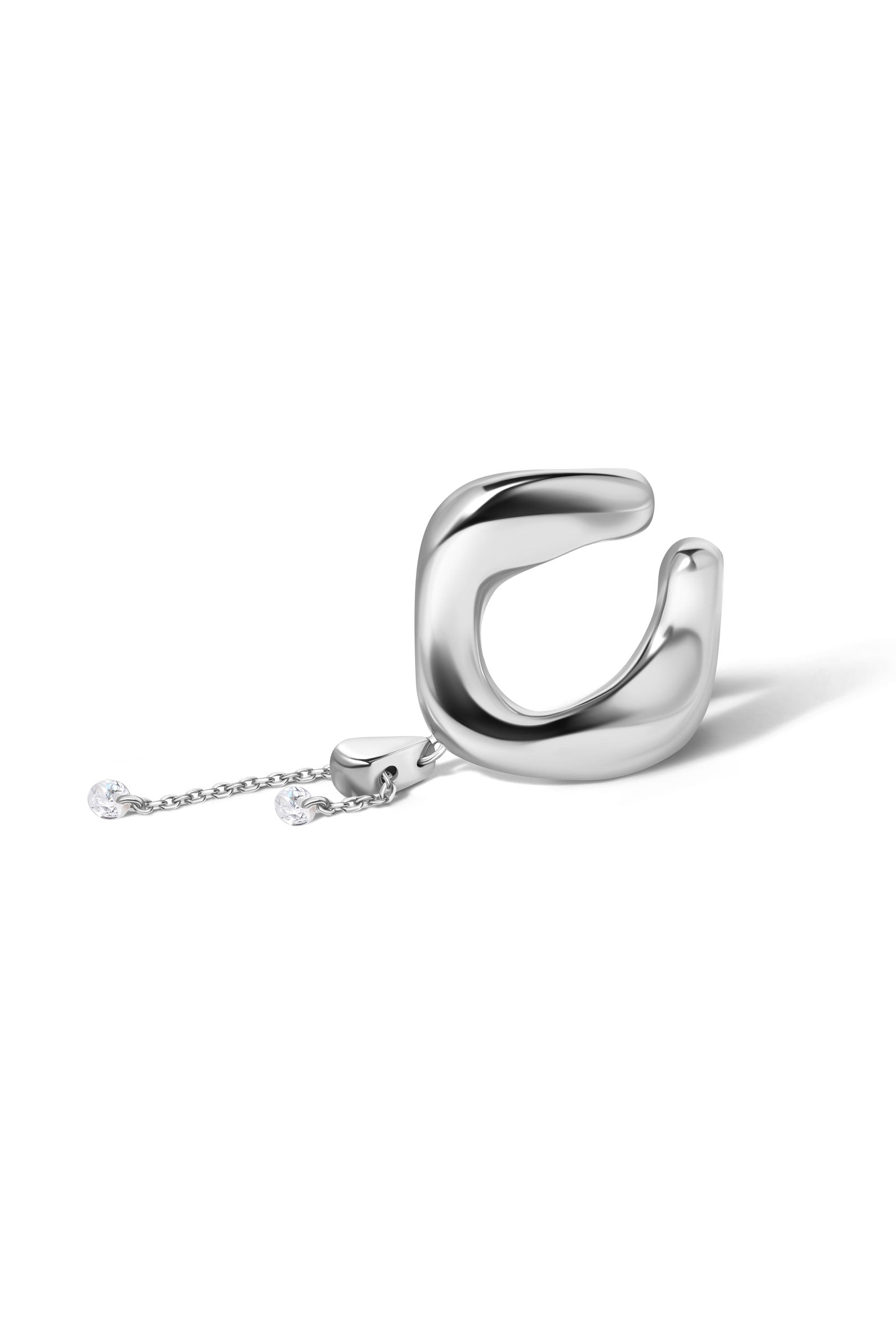 White gold transforming ear cuff with diamonds on the white background