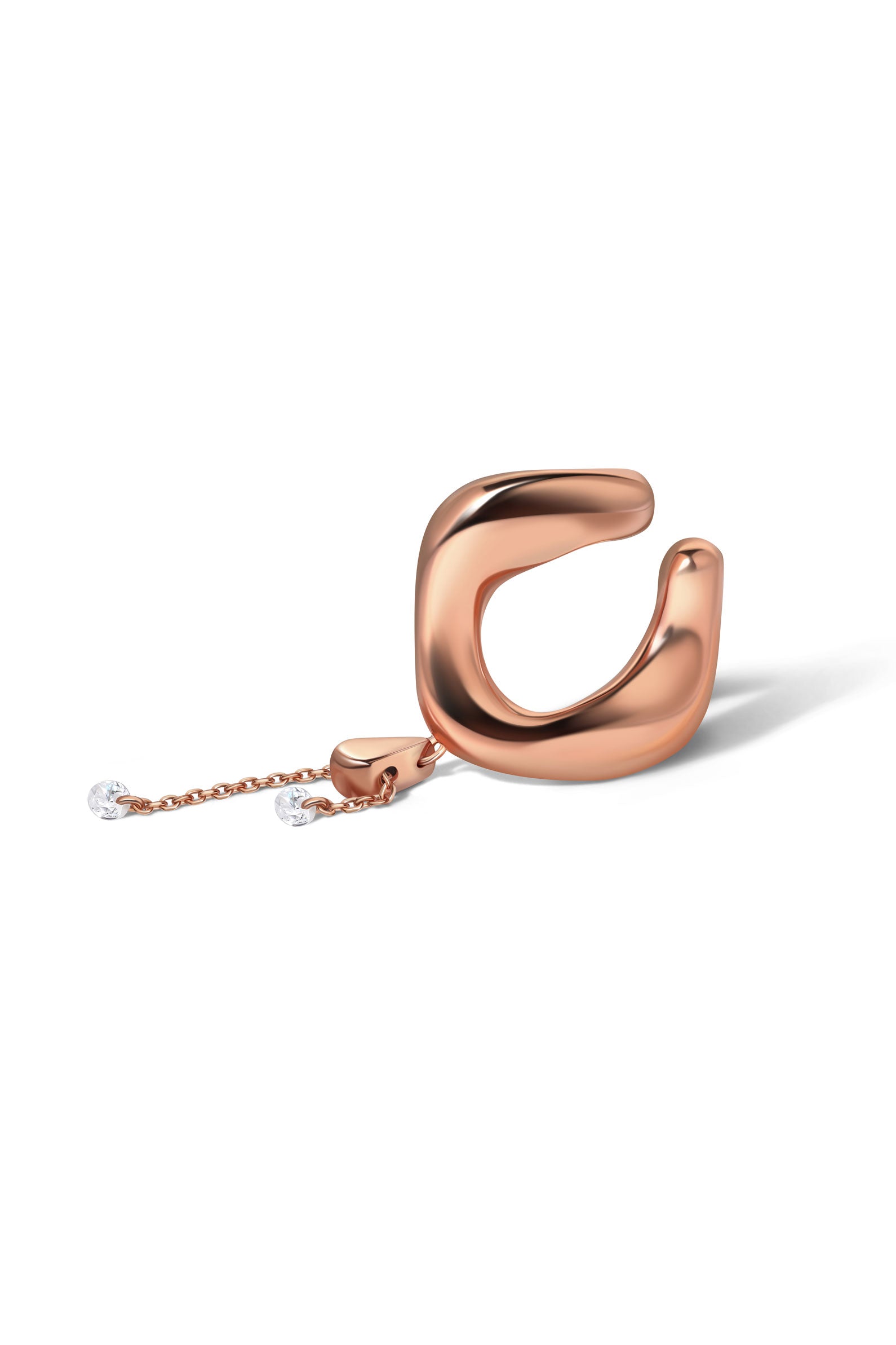 Rose gold ear 4-in-1 ear cuff with gems on a white background