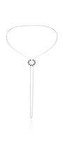 Silver necklace with a movable slider-pendant on a white background