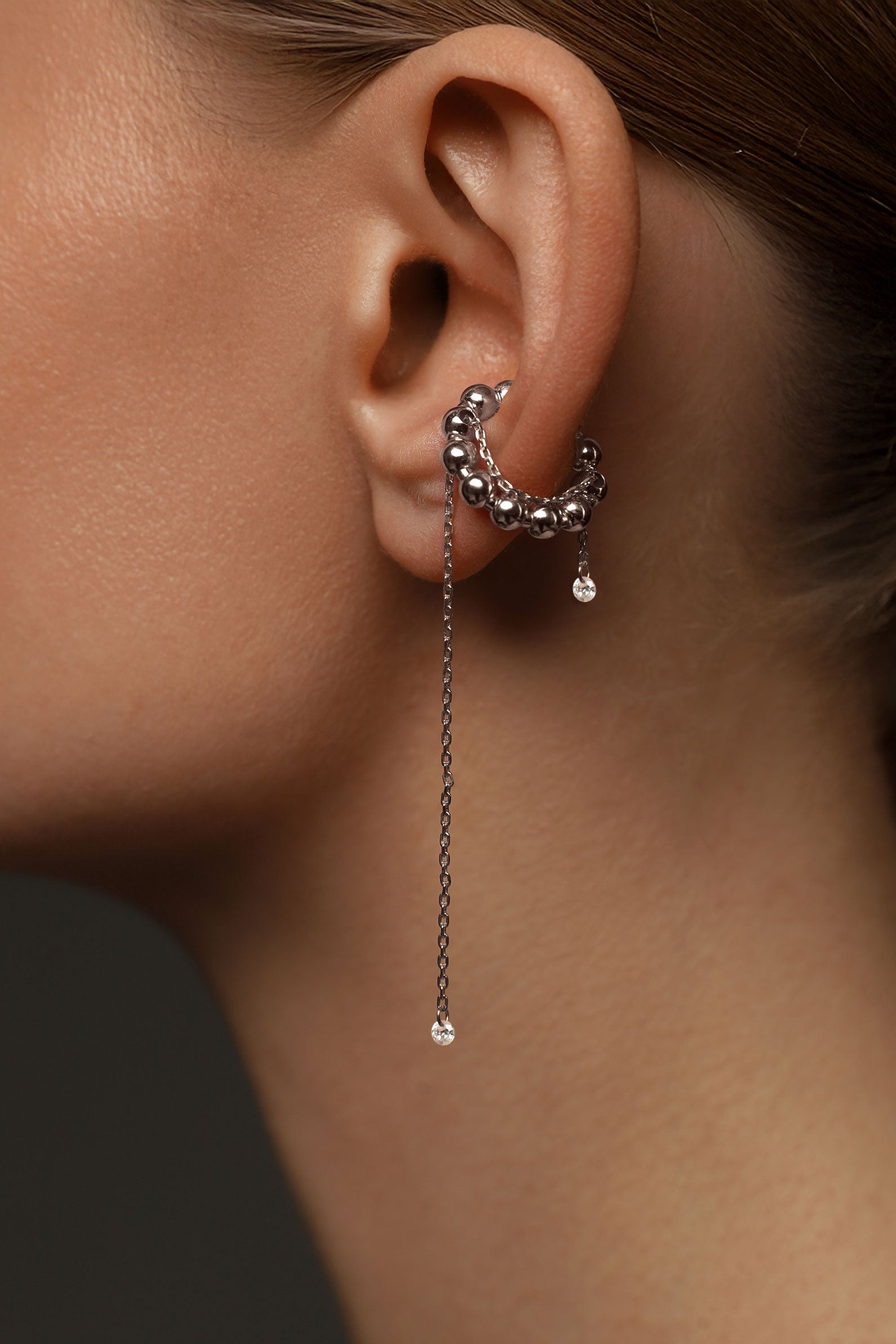 Asymmetric silver ear cuff with gems